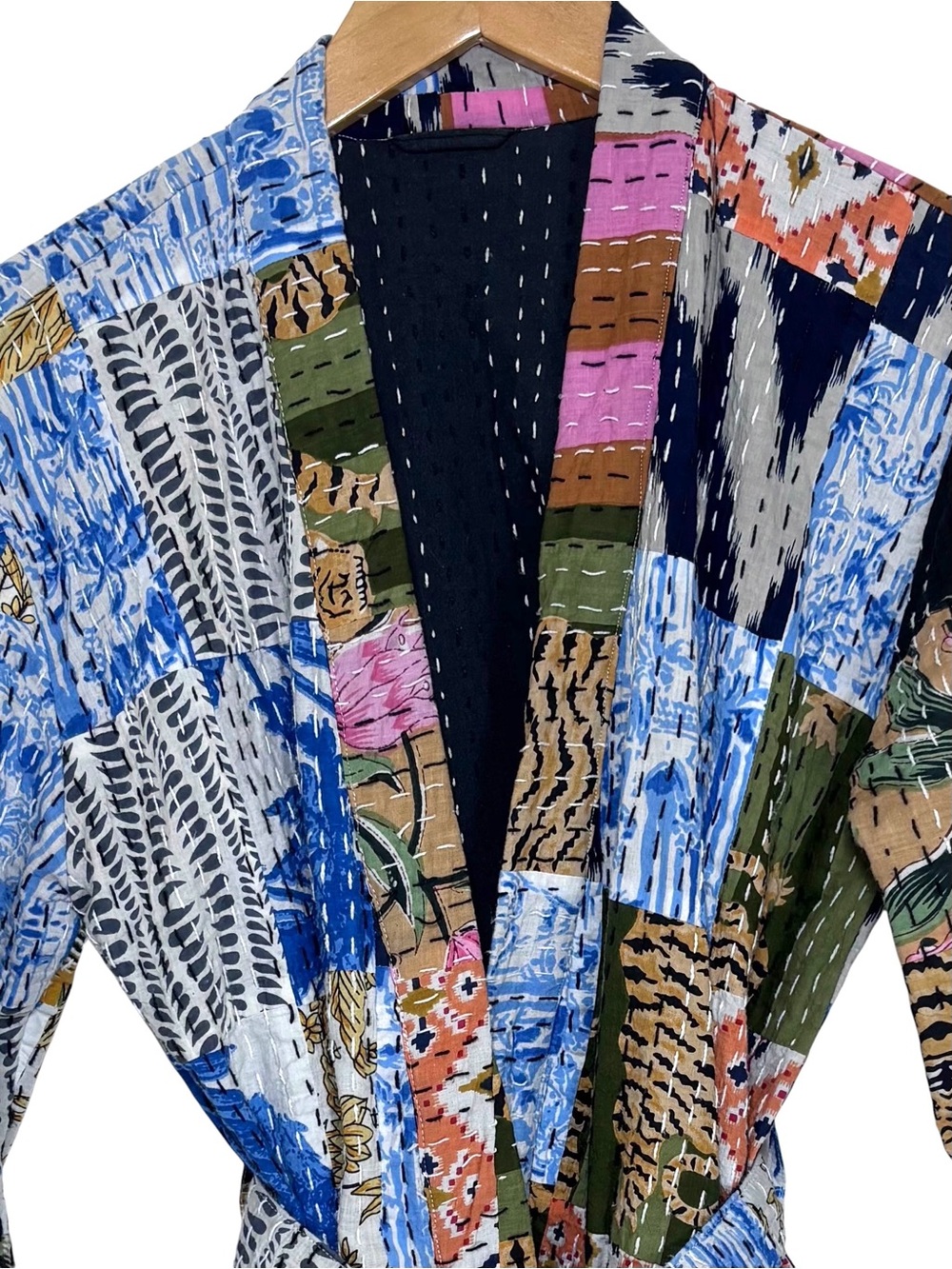 Handmade Kantha Patchwork Tie Waist Jacket Size Medium (Estimated) - Picture 2 of 9
